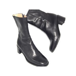 Jenny B. Women Black Leather Boots Size 7 Made Italy Y2K